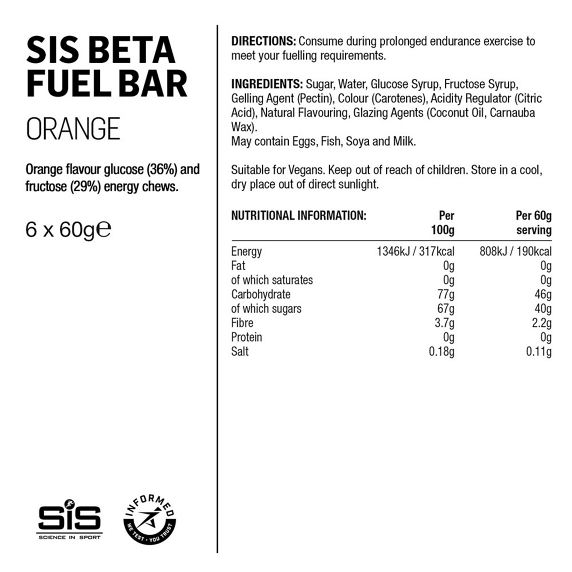SIS - Beta Fuel Barrita Energética 20x60g Naranja
