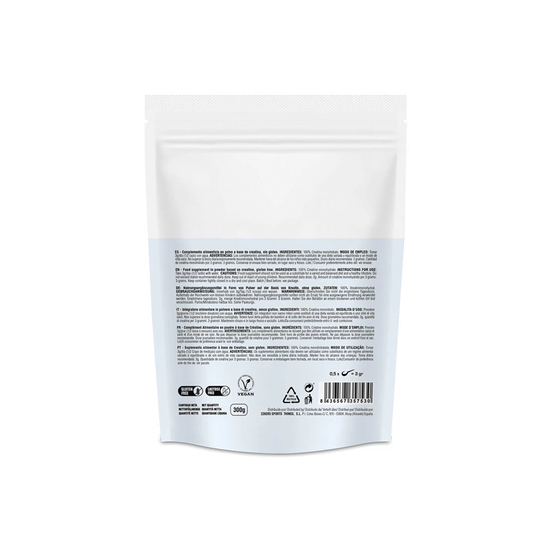 226ers - CREATINA - Monohidrato - En polvo - 300g