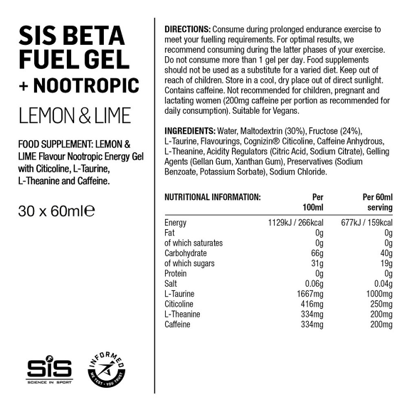 SIS - Beta Fuel + Nootropics Gel Lima & Limón 60ml